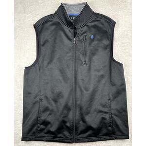 IZOD Spectator Fleece Vest Mens Sz L Black Blue Full Zip Golf Performance